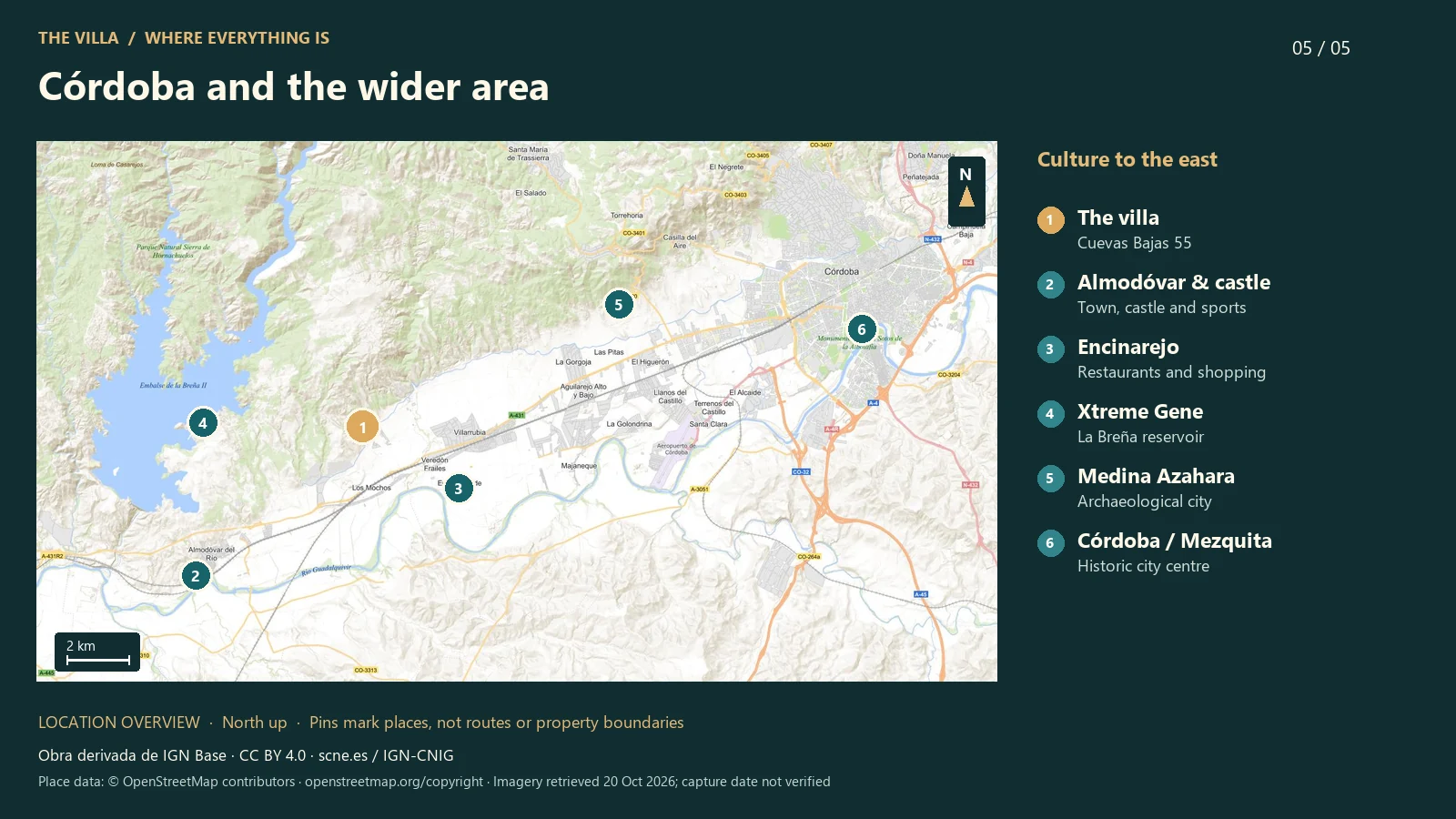 Map showing the villa, nearby places and Córdoba
